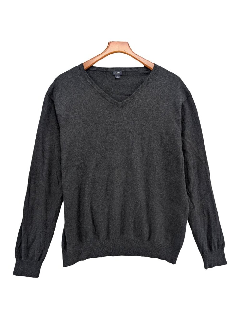 J.CREW Cotton Cashmere Sweater Mens Charcoal Gray V Neck Pullover Size L